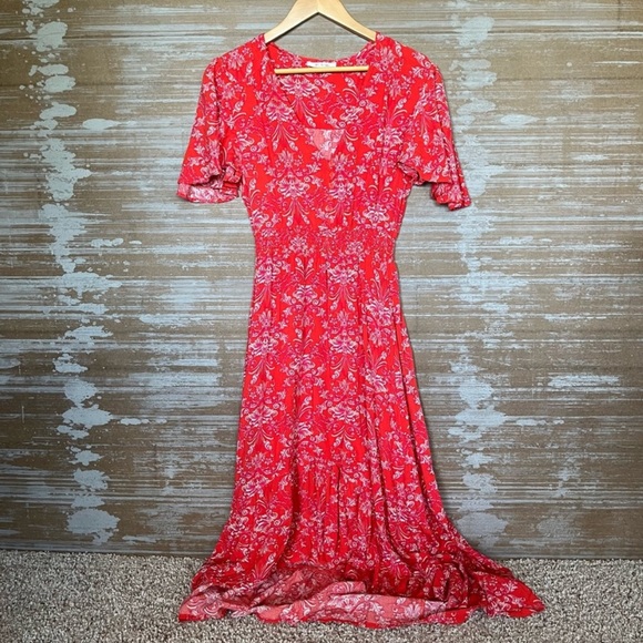 Anthropologie Abel the Label Strawberry Kisses V Neck Maxi Dress Boho Preppy - Picture 2 of 7